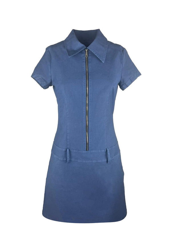 Denim Zip-Front A-Line Dress